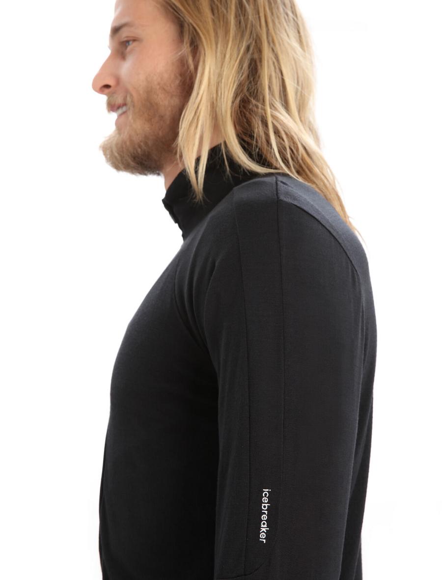 Black Icebreaker ZoneKnit™ Merino Long Sleeve Zip Men's Hoodie | AU 1261EBCX